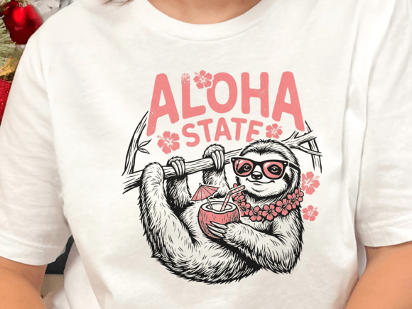 Aloha State Sloth PNG: A Laid-Back Design with Real Embroidery Potential